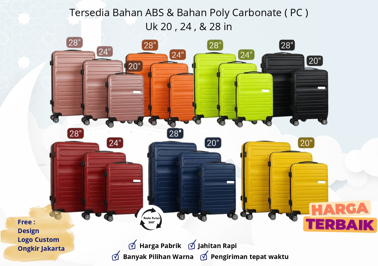 Koper ABS set 3 ukuran 20 24 28 inci dalam satu warna pilihan